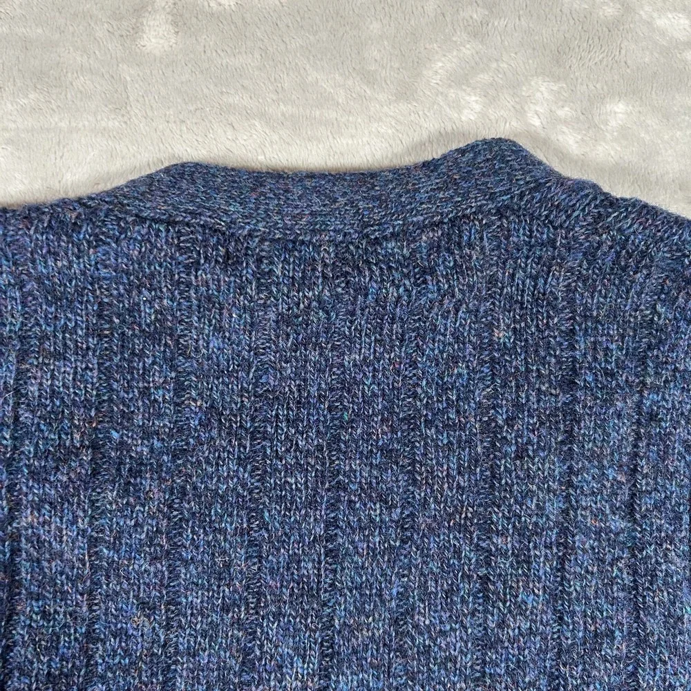 Vintage Christopher Hayes 100% Shetland Wool Vest Men L Blue Chunky Knit Grandpa